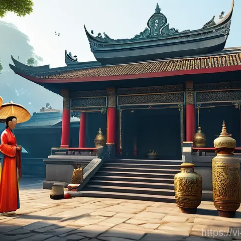 구전지식 기록법을 통한 문화유산 보존 - **Prompt: A vibrant, futuristic Vietnamese cultural village existing within a fantastical digital me...