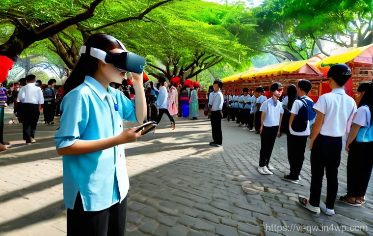 구전지식 기록법을 통한 문화유산 보존 - **Prompt: A vibrant, futuristic Vietnamese cultural village existing within a fantastical digital me...