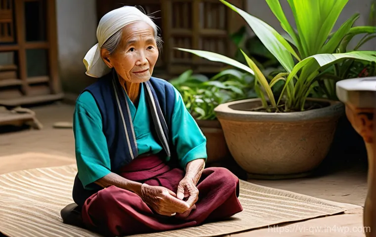 구전지식 기록법의 문화적 측면 - **Prompt:** An elderly Vietnamese grandmother, with a kind, wrinkled face and wearing a modest, trad...