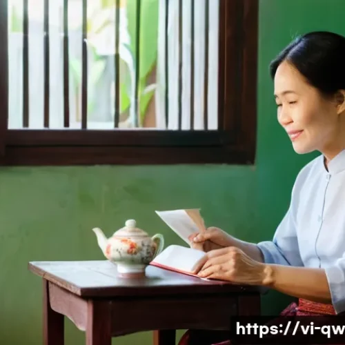 구전지식 기록법의 요약 작성 기법 - **Prompt:** A heartwarming scene of a young Vietnamese woman, in her early twenties, respectfully dr...
