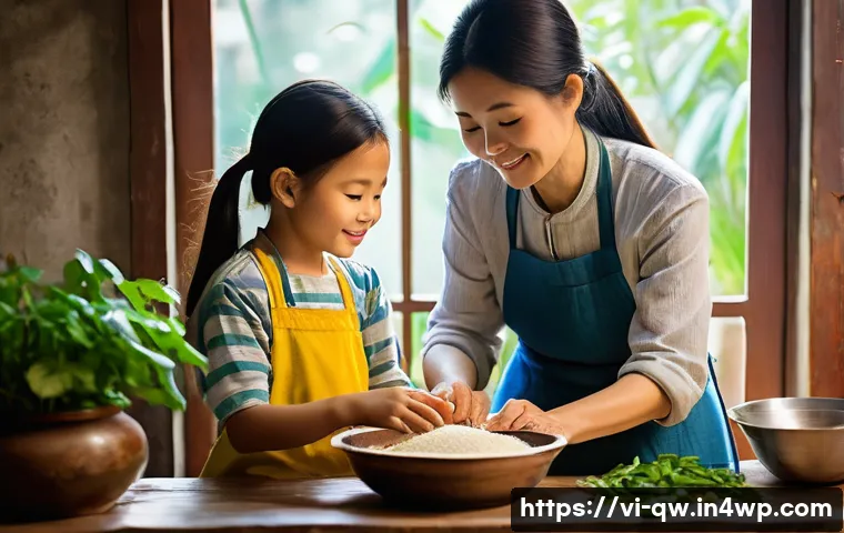 구전지식 기록법의 사례 기반 학습 - **"A heartwarming scene in a cozy, traditional Vietnamese kitchen. A Vietnamese grandmother, with a ...