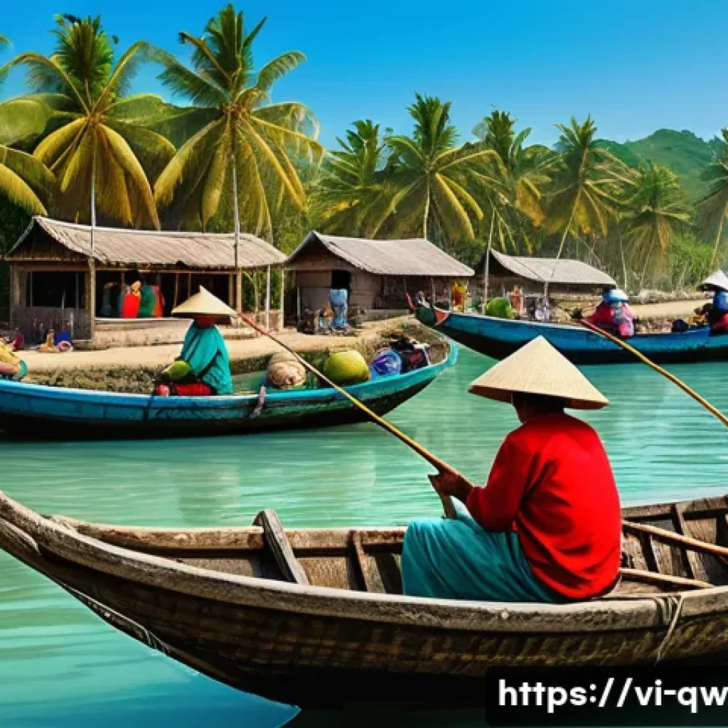 구전지식 기록법의 질적 평가 기준 - A vibrant Vietnamese coastal village scene during a traditional fishing festival, showing diverse lo...