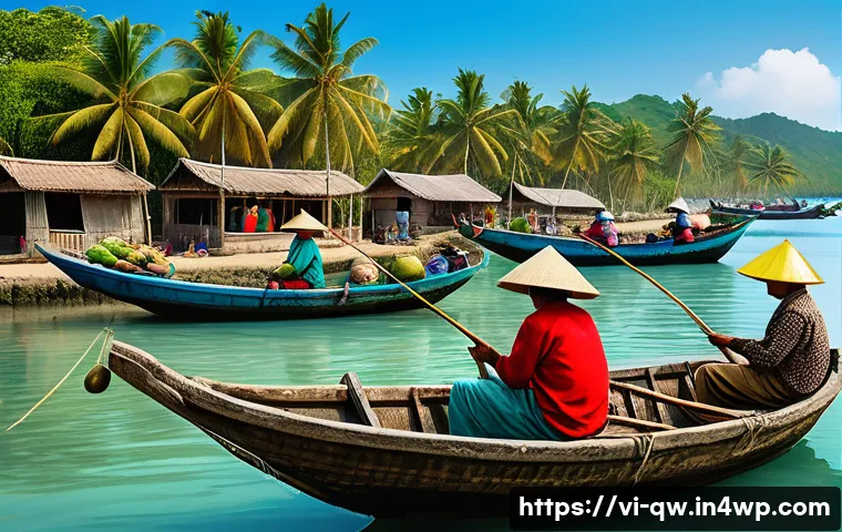구전지식 기록법의 질적 평가 기준 - A vibrant Vietnamese coastal village scene during a traditional fishing festival, showing diverse lo...