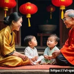 Home 19 구전지식 기록법과 세대 간 전파 - A vibrant Vietnamese rural family scene during Tet holiday, with grandparents storytelling to attent...