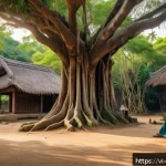 Home 18 구전지식 기록법의 핵심 질문 리스트 - A serene scene of an elderly Vietnamese storyteller sitting on a traditional wooden bench under a la...