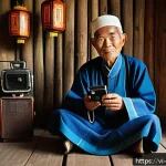 Home 23 구전지식 기록법의 디지털 아카이빙 - A detailed scene of a Vietnamese elder storyteller sitting in a traditional wooden house, wearing mo...