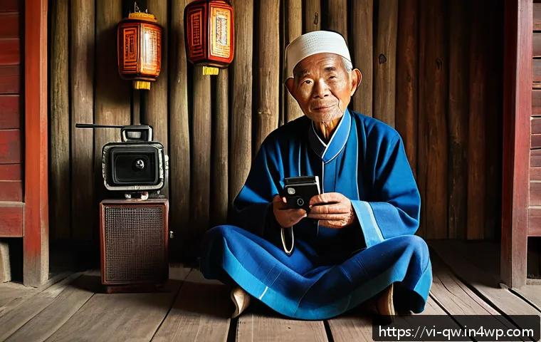 구전지식 기록법의 디지털 아카이빙 - A detailed scene of a Vietnamese elder storyteller sitting in a traditional wooden house, wearing mo...